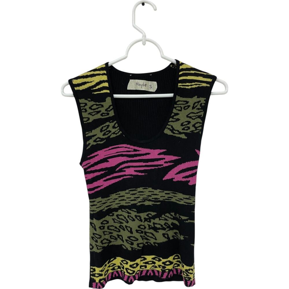 Maybe Knit Top Womens Small Multicolor Animal Print Scoop Neck Sleeveless